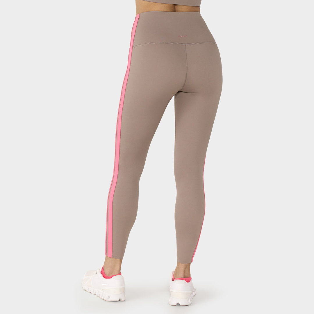 High Waisted 7/8 Stripe Leggings Pebble/SunsetPink