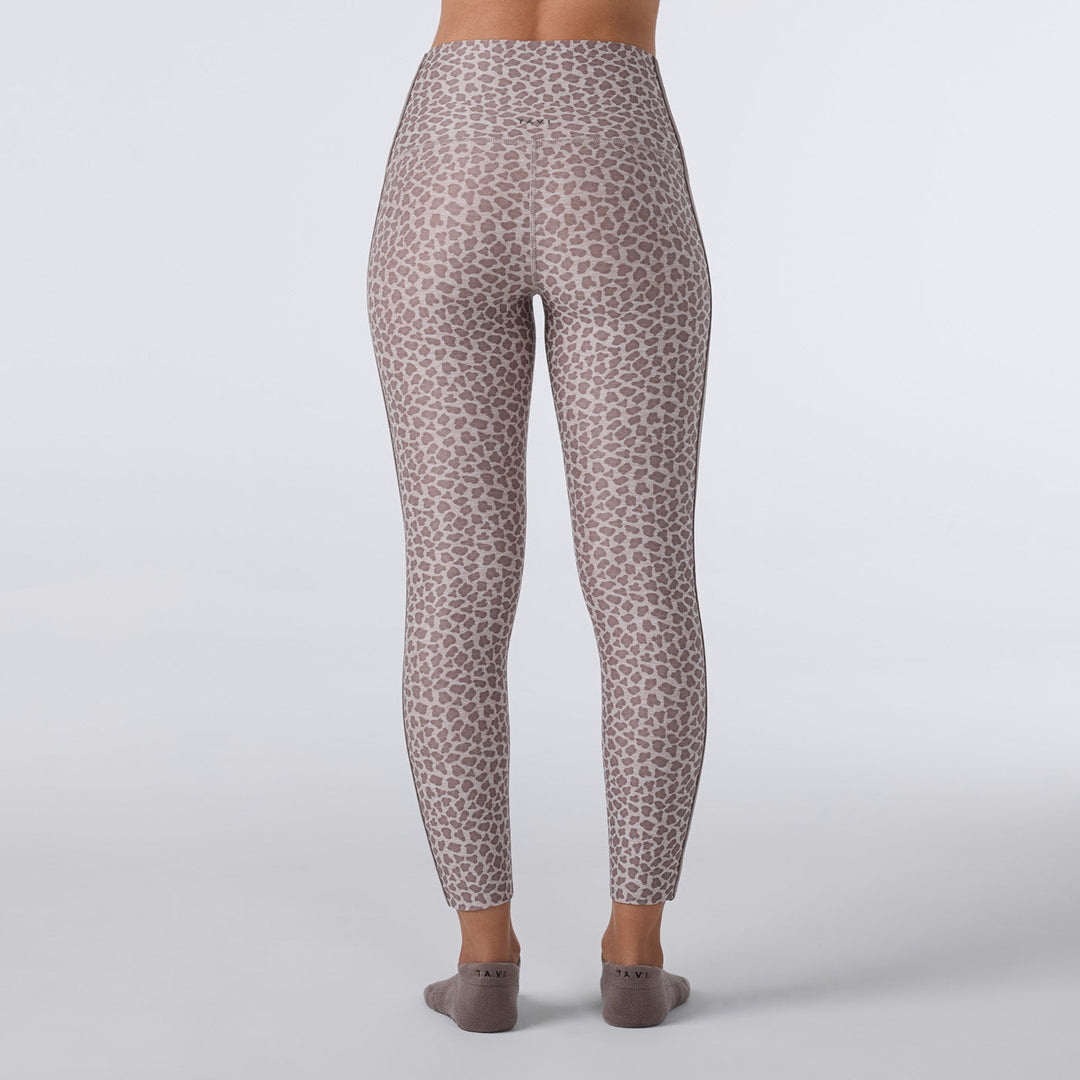 TaviCloud High Waisted 7/8 Stripe Legging - Leopard Sand